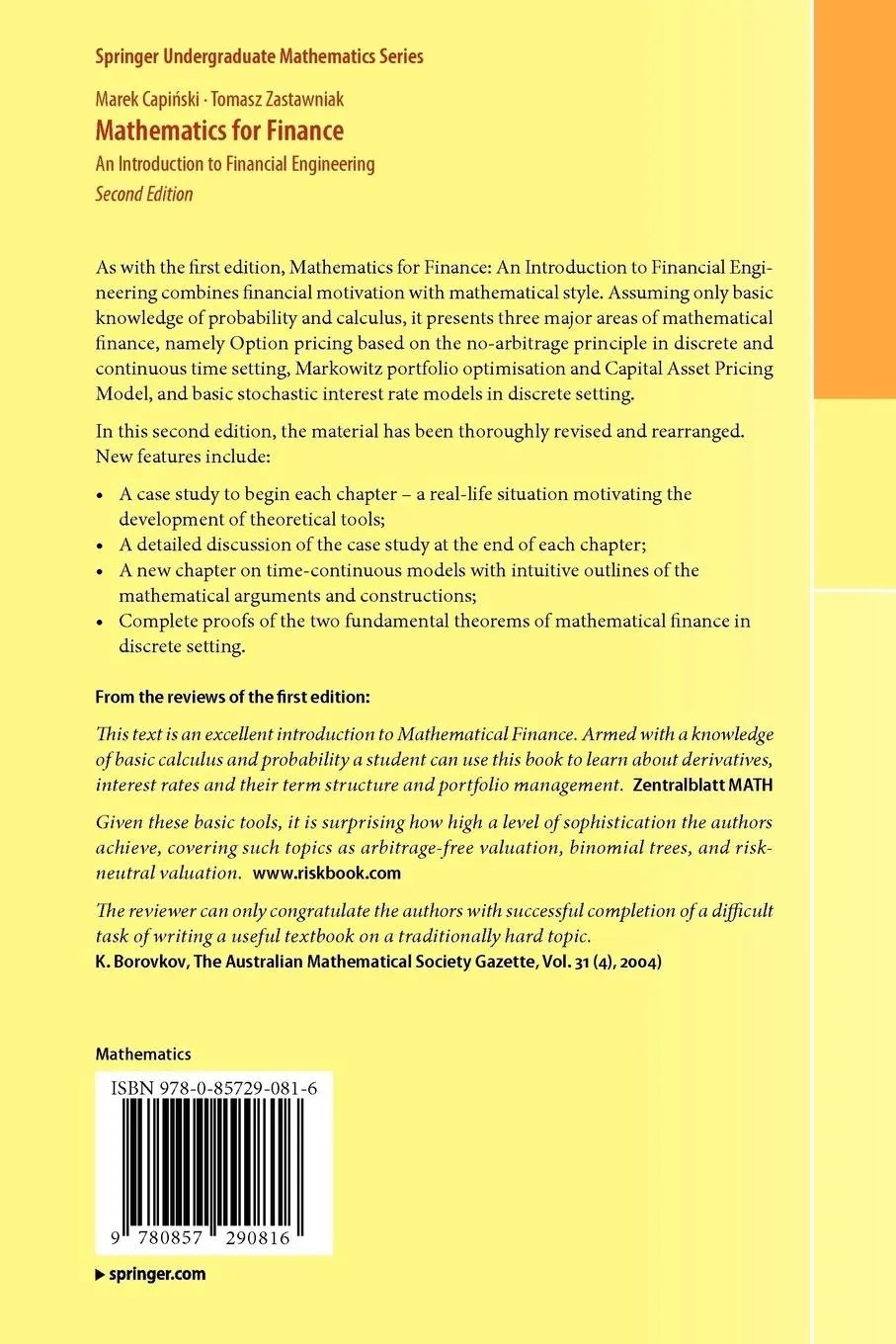 Rückseite: 9780857290816 | Mathematics for Finance | An Introduction to Financial Engineering