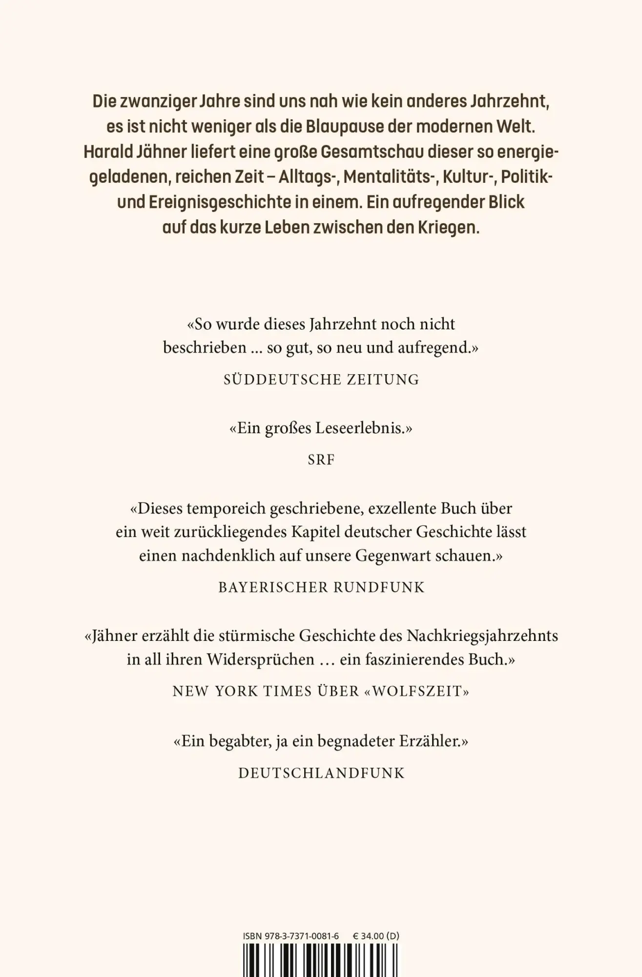 Rückseite: 9783737100816 | Höhenrausch | Das kurze Leben zwischen den Kriegen | Harald Jähner