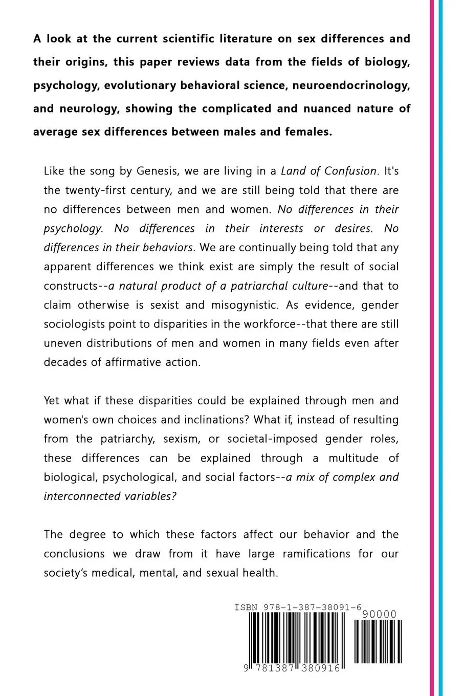 Rückseite: 9781387380916 | Sex Differences | A Land of Confusion | Zachary Elliott | Taschenbuch