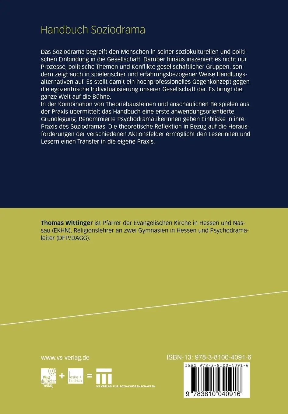 Rückseite: 9783810040916 | Handbuch Soziodrama | Die ganze Welt auf der Bühne | Thomas Wittinger