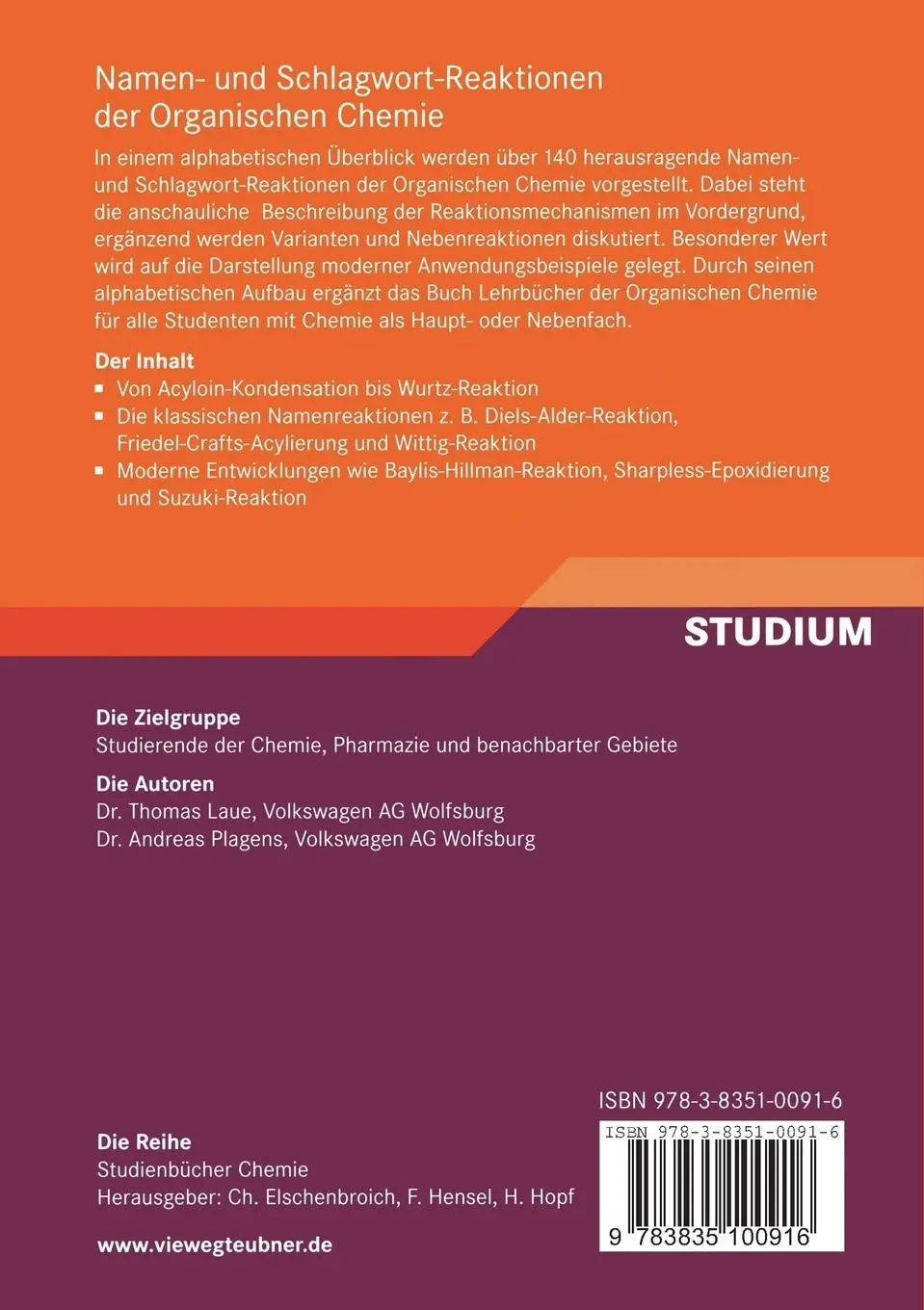 Rückseite: 9783835100916 | Namen- und Schlagwort-Reaktionen der Organischen Chemie | Taschenbuch