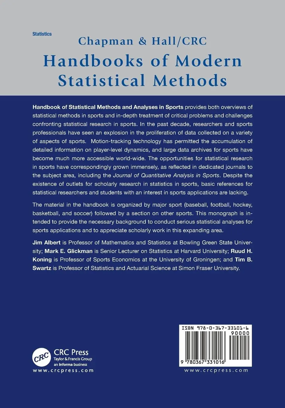 Rückseite: 9780367331016 | Handbook of Statistical Methods and Analyses in Sports | Taschenbuch