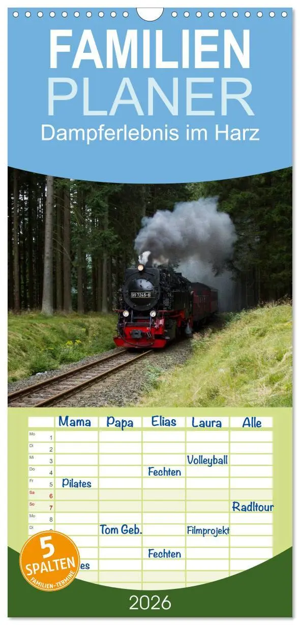 Cover: 9783516521016 | Familienplaner 2026 - Dampferlebnis im Harz mit 5 Spalten...
