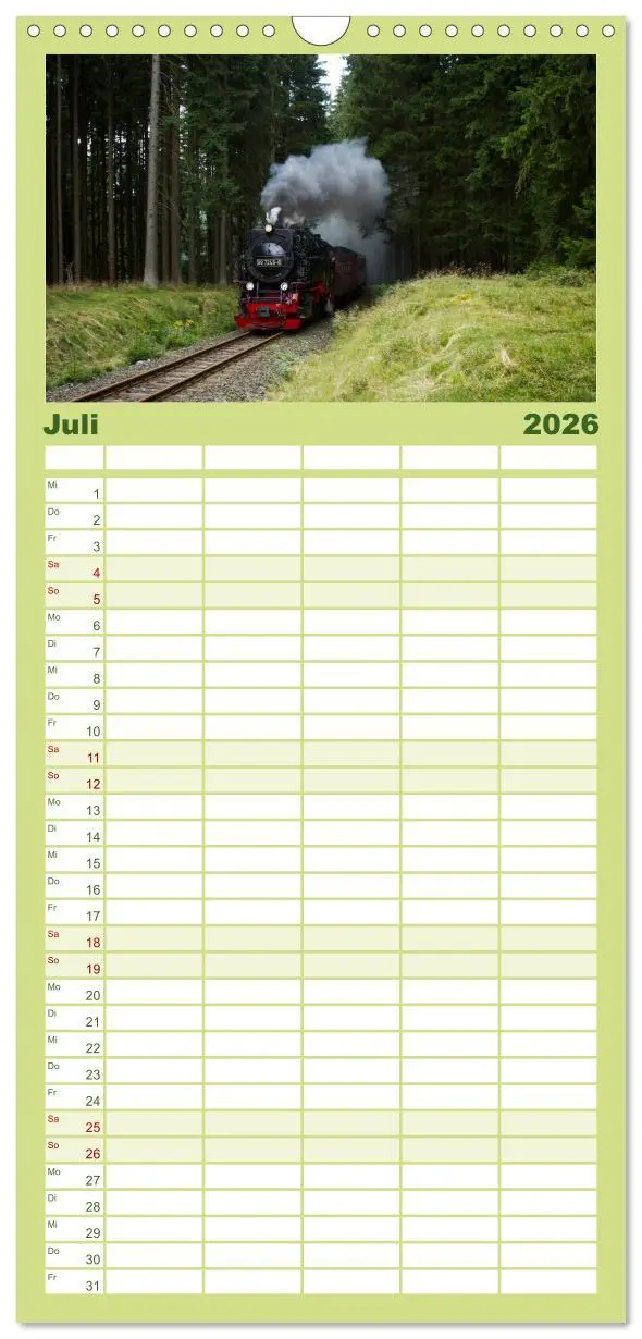 Bild: 9783516521016 | Familienplaner 2026 - Dampferlebnis im Harz mit 5 Spalten...