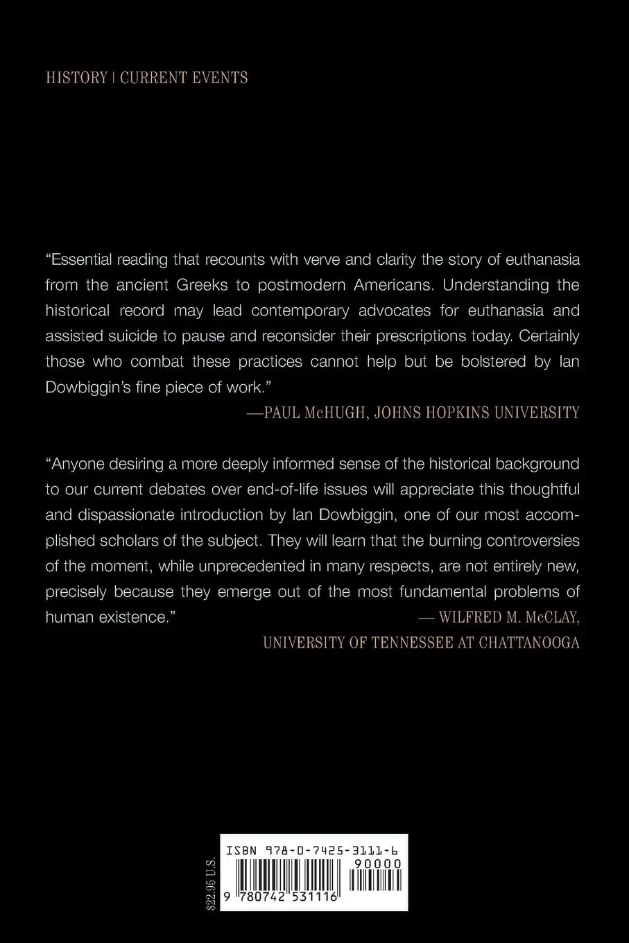 Rückseite: 9780742531116 | Concise History of Euthanasia | Life, Death, God, and Medicine | Buch