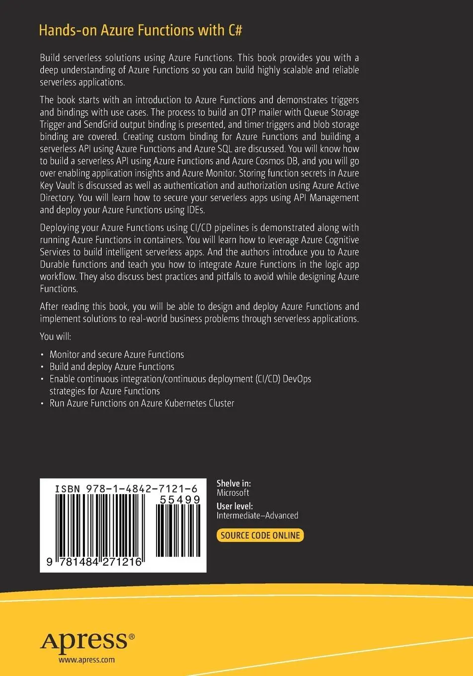 Rückseite: 9781484271216 | Hands-on Azure Functions with C | Abhishek Mishra (u. a.) | Buch | xix