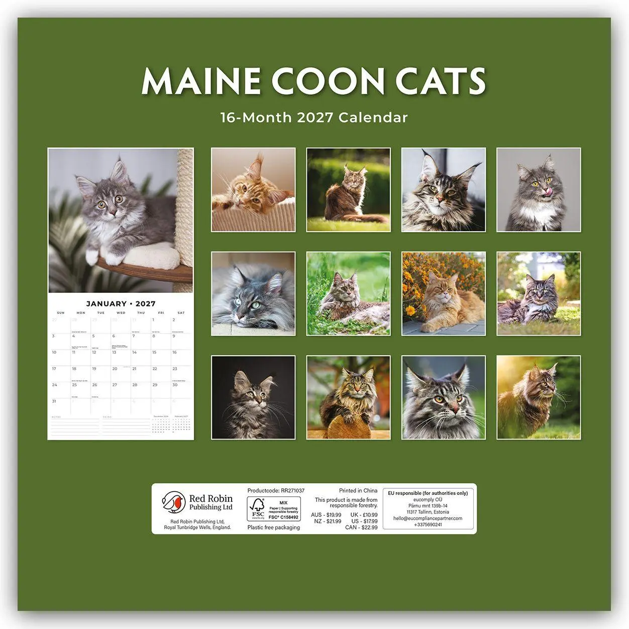 Bild: 9781837011216 | Maine Coon Cats - Maine Coon Katzen 2027 - 16-Monatskalender | Red
