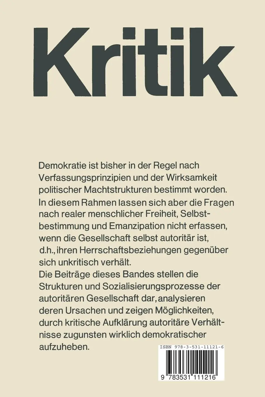 Rückseite: 9783531111216 | Die autoritäre Gesellschaft | Günter Hartfiel | Taschenbuch | 216 S.