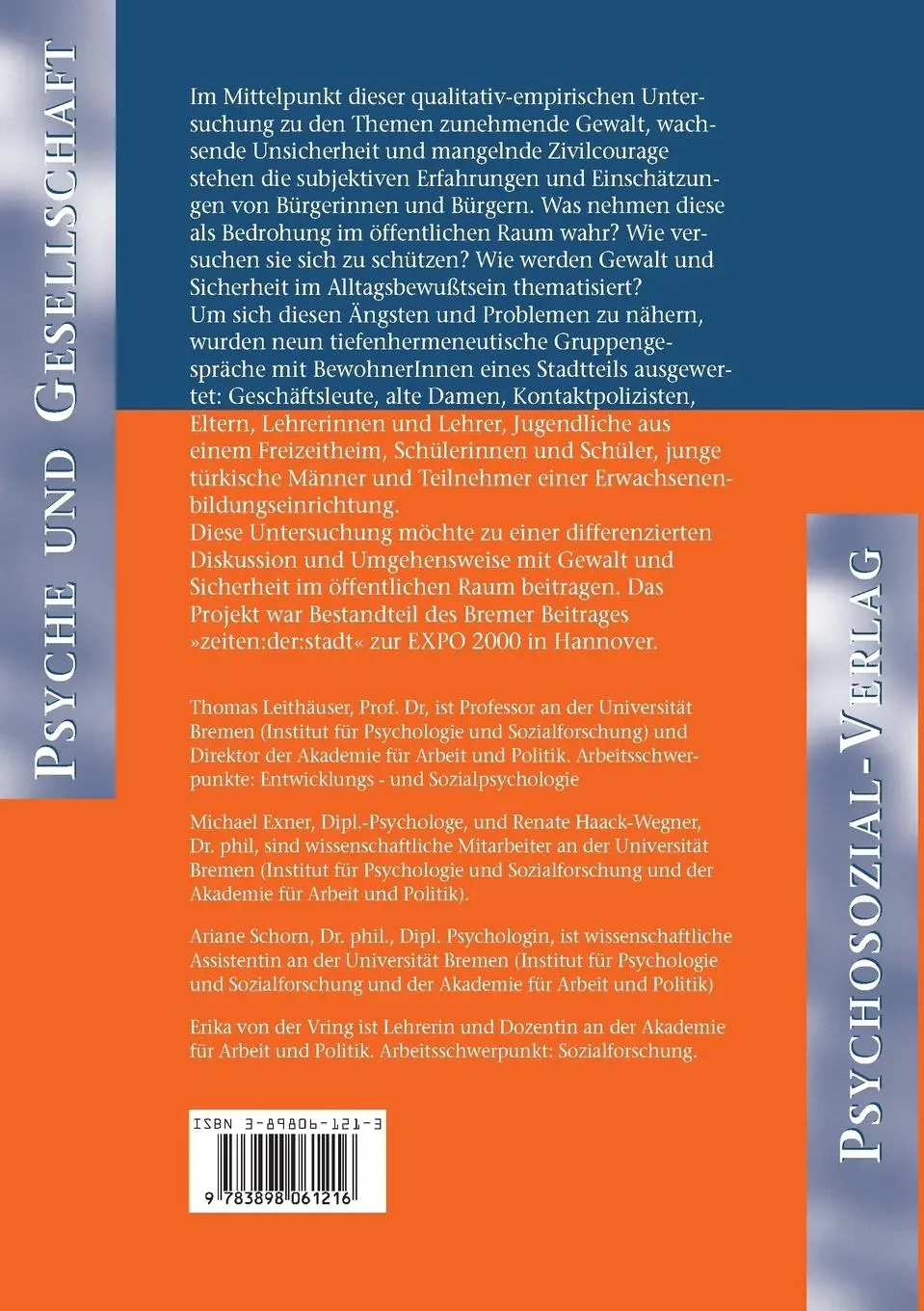 Rückseite: 9783898061216 | Gewalt und Sicherheit im öffentlichen Raum | Thomas Leithäuser (u. a.)