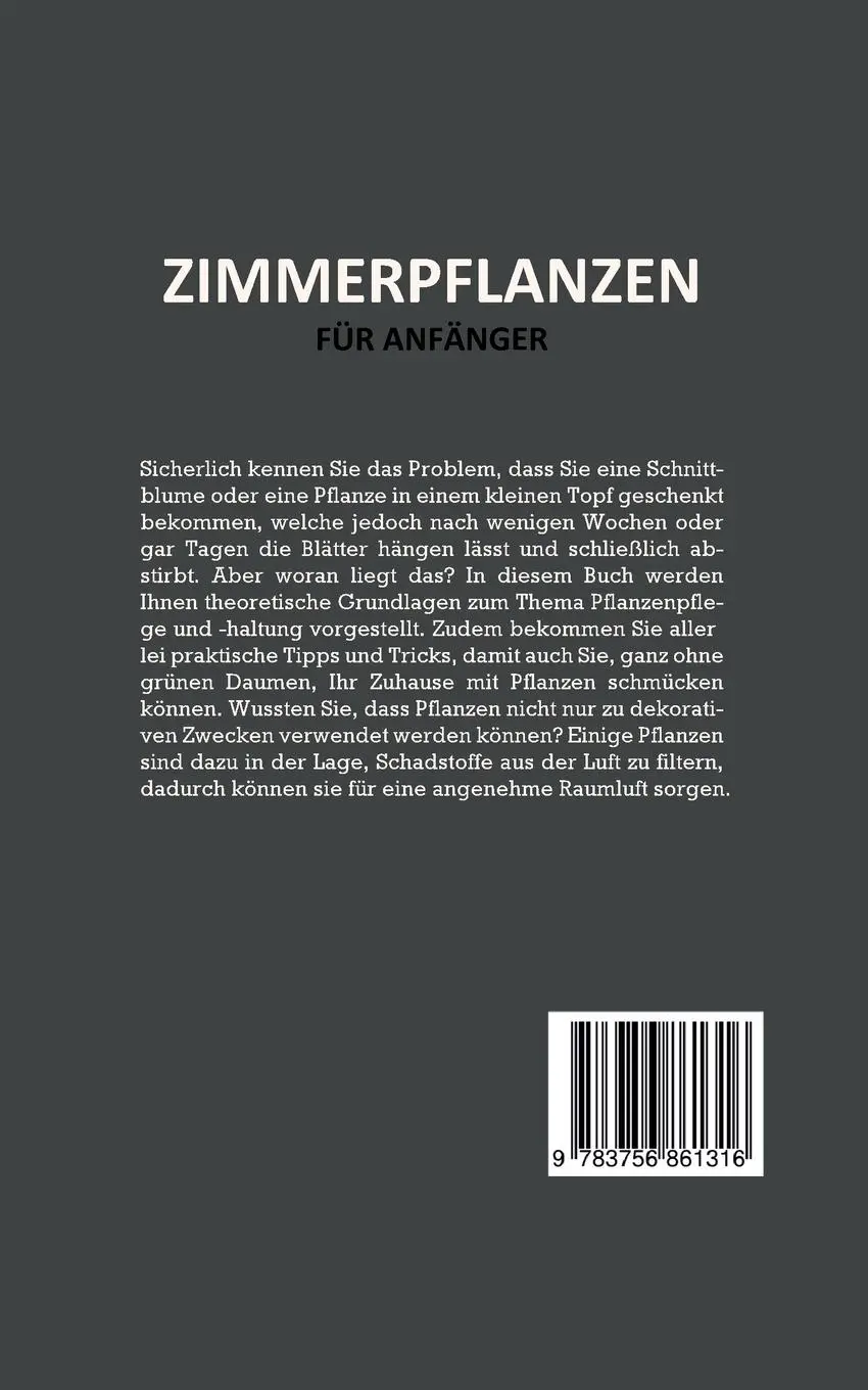 Rückseite: 9783756861316 | Zimmerpflanzen für Anfänger | Katharina Reeder | Taschenbuch | 80 S.
