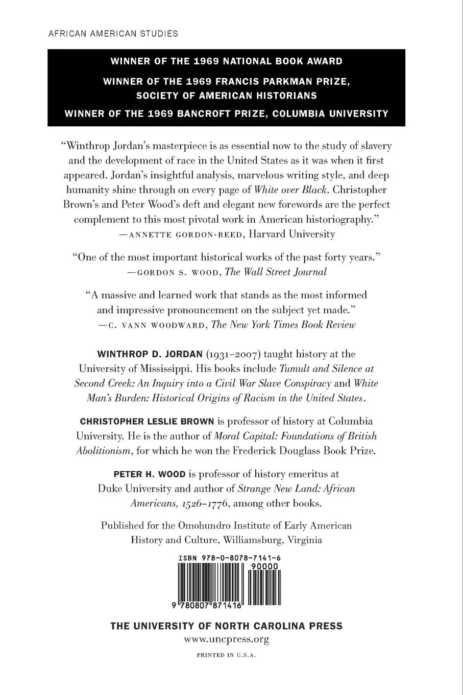 Rückseite: 9780807871416 | White Over Black | American Attitudes toward the Negro, 1550-1812
