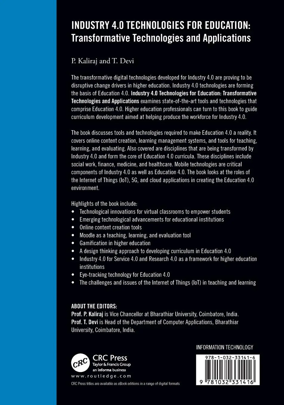 Rückseite: 9781032331416 | Industry 4.0 Technologies for Education | P. Kaliraj (u. a.) | Buch