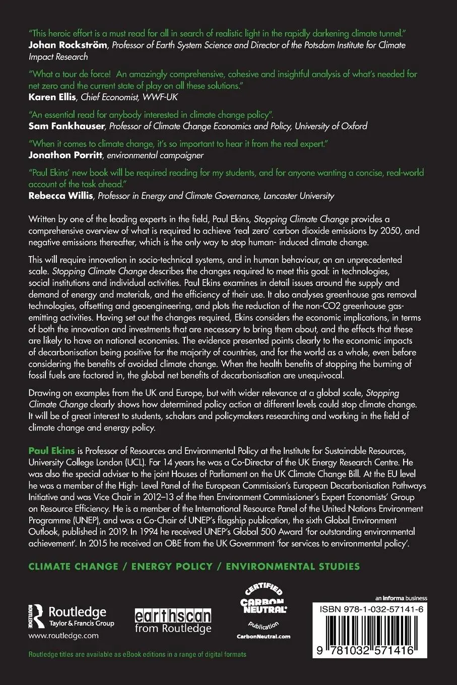 Rückseite: 9781032571416 | Stopping Climate Change | Policies for Real Zero | Paul Ekins | Buch