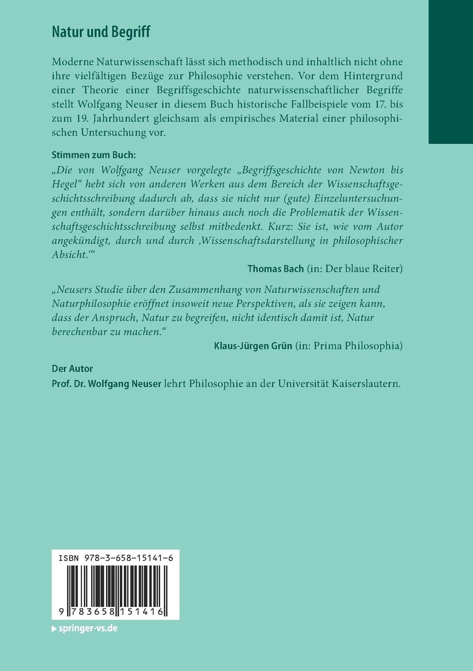 Rückseite: 9783658151416 | Natur und Begriff | Wolfgang Neuser | Taschenbuch | xi | Deutsch