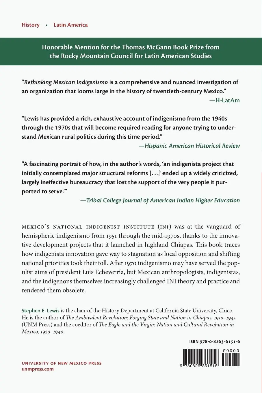 Rückseite: 9780826361516 | Rethinking Mexican Indigenismo | Stephen E Lewis | Taschenbuch | 2020