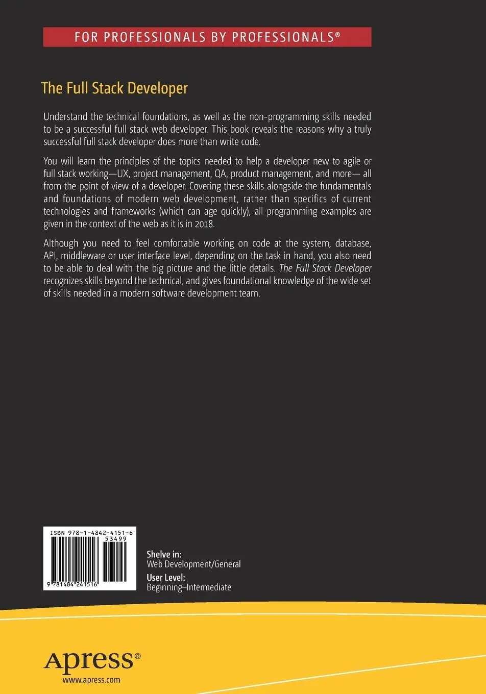 Rückseite: 9781484241516 | The Full Stack Developer | Chris Northwood | Taschenbuch | xvii | 2018