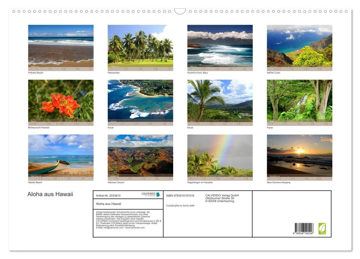 Bild: 9783516191516 | Aloha aus Hawaii (Wandkalender 2026 DIN A2 quer), CALVENDO...