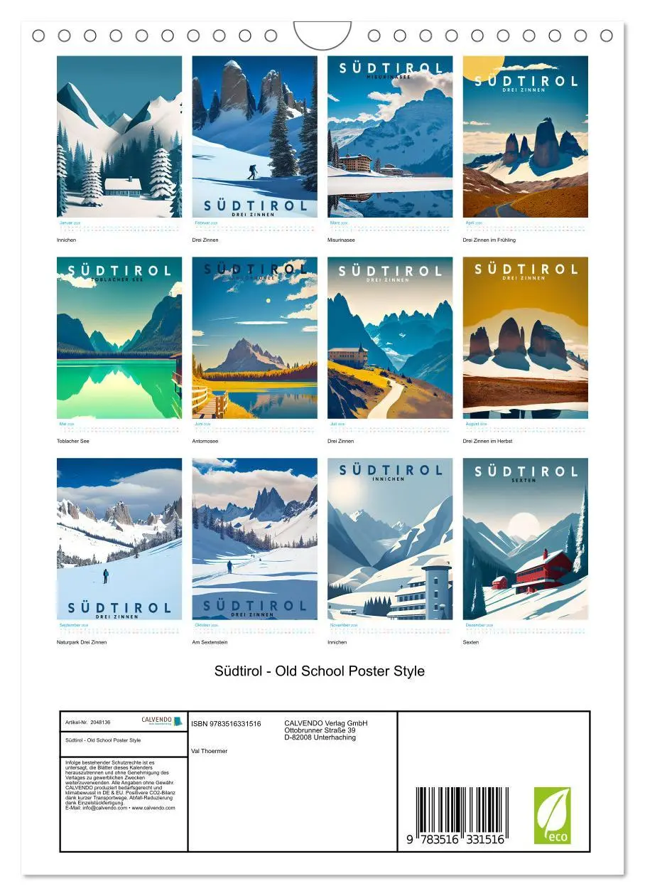 Bild: 9783516331516 | Südtirol - Old School Poster Style (Wandkalender 2026 DIN A4 hoch),...