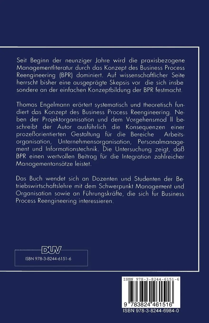 Rückseite: 9783824461516 | Business Process Reengineering | Thomas Engelmann | Taschenbuch | xi
