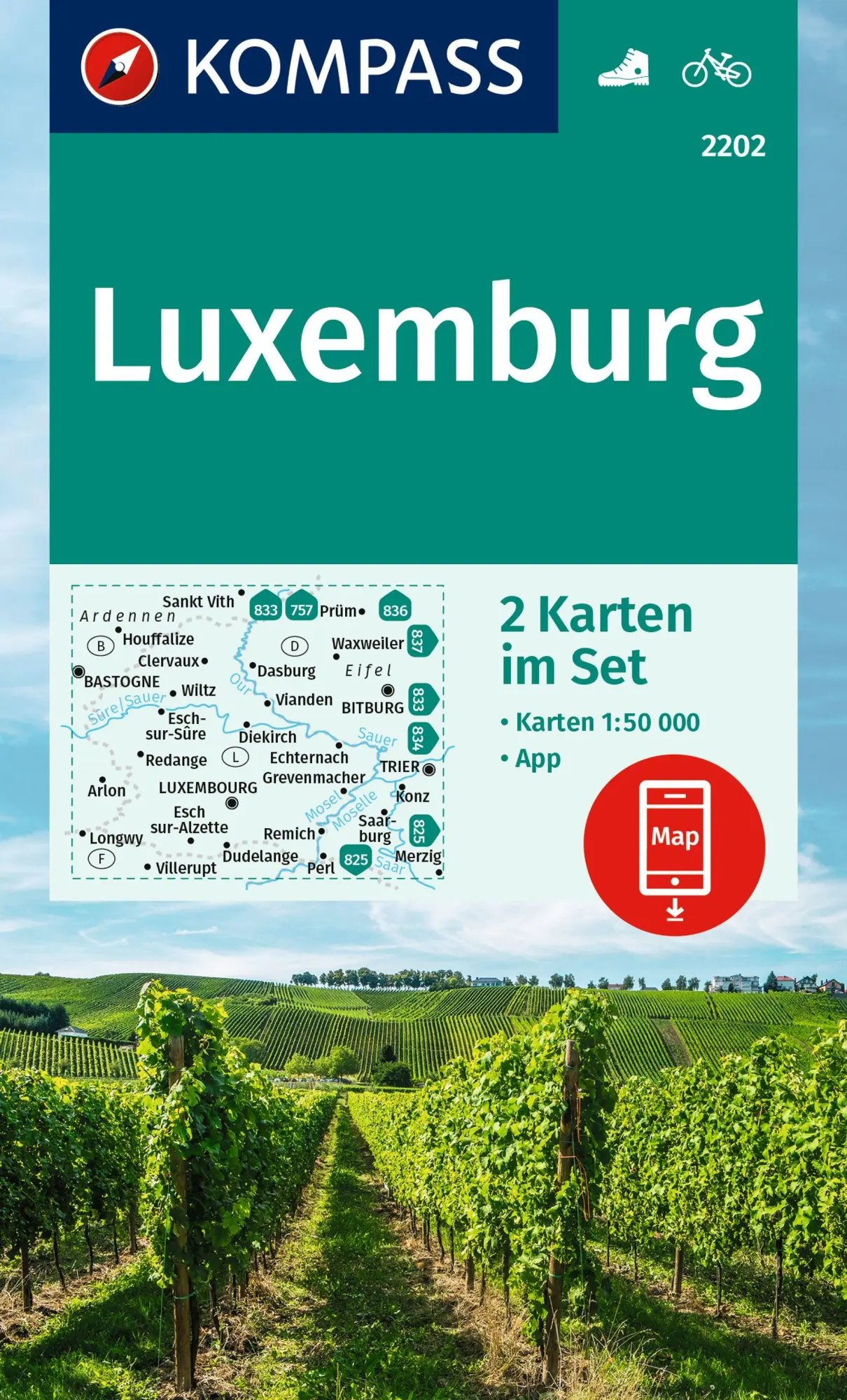 Cover: 9783991541516 | KOMPASS Wanderkarten-Set 2202 Luxemburg (2 Karten) 1:50.000 | 2 Karten