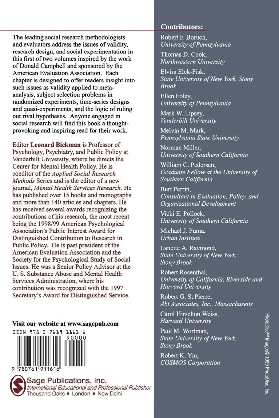Rückseite: 9780761911616 | Validity and Social Experimentation | Donald Campbell's Legacy | Buch