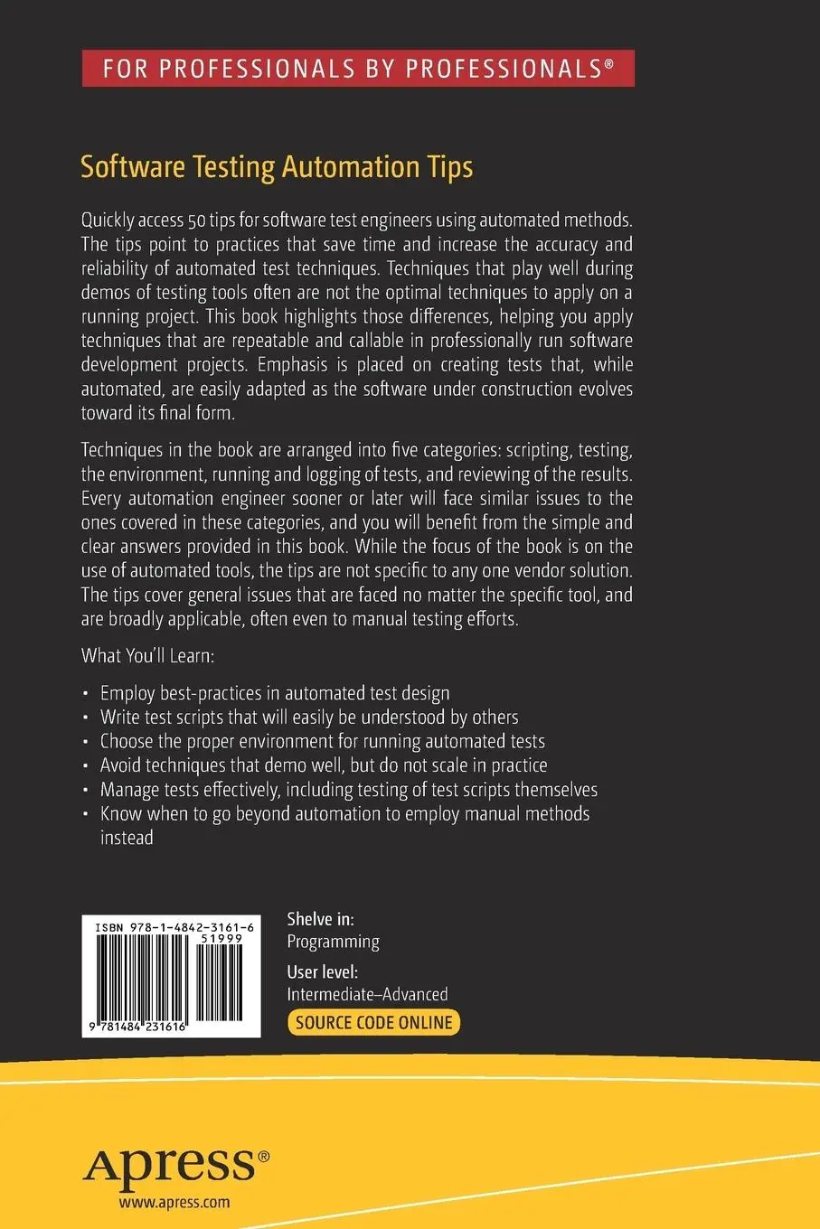 Rückseite: 9781484231616 | Software Testing Automation Tips | Gennadiy Alpaev | Taschenbuch