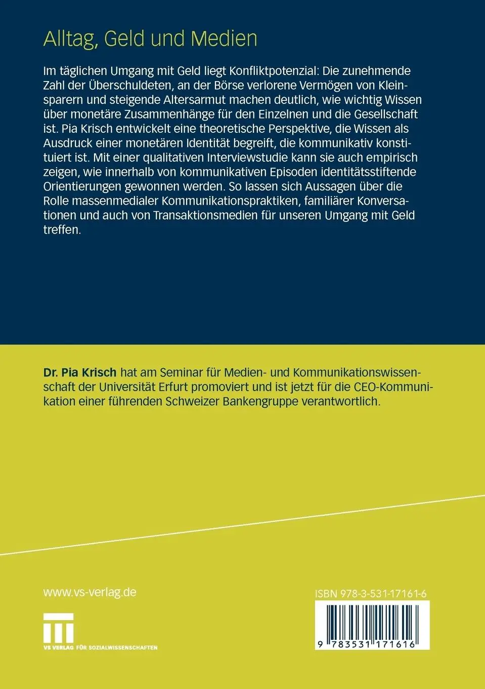 Rückseite: 9783531171616 | Alltag, Geld und Medien | Pia Krisch | Taschenbuch | 367 S. | Deutsch