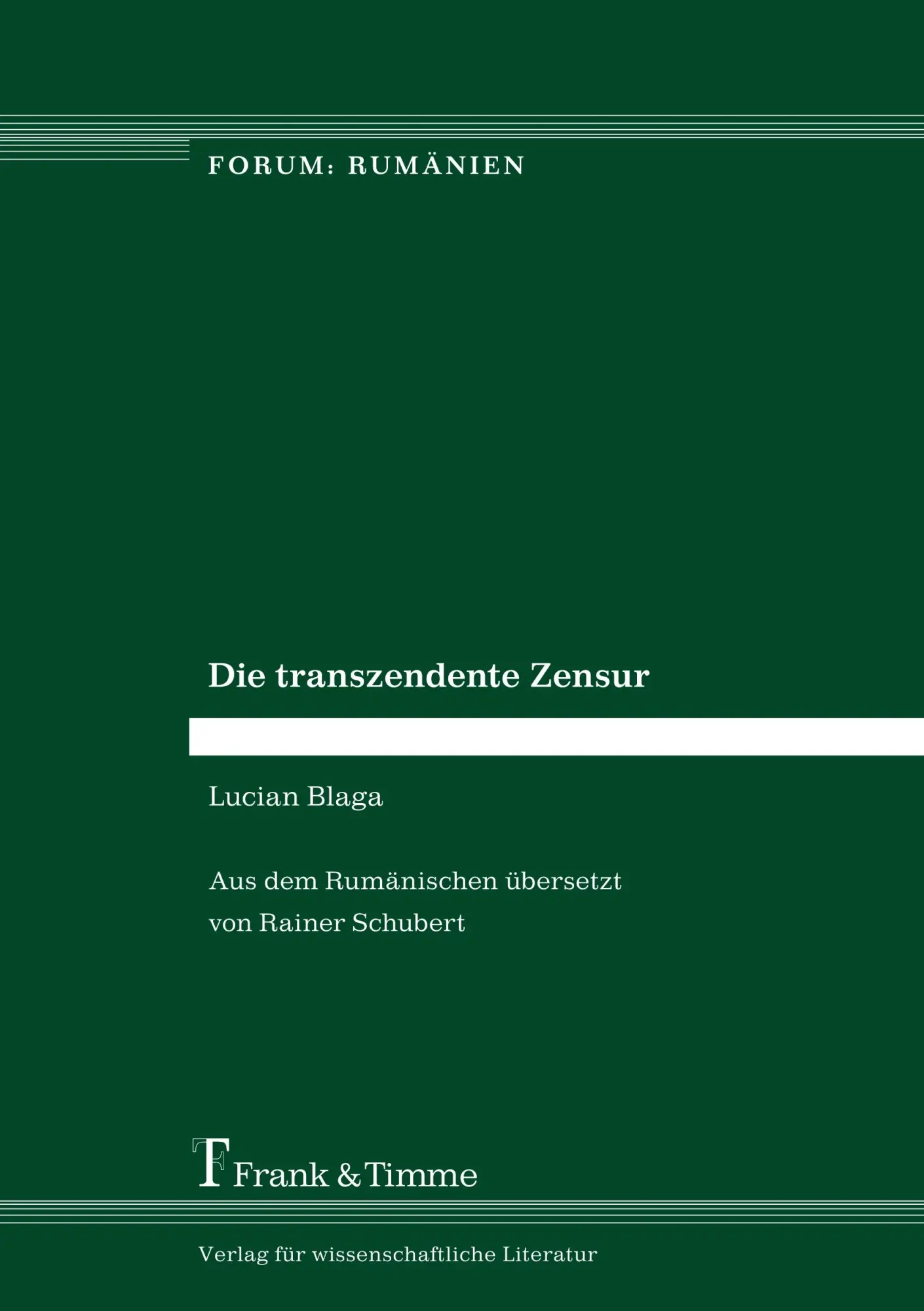 Cover: 9783732901616 | Die transzendente Zensur | Lucian Blaga | Taschenbuch | 228 S. | 2015
