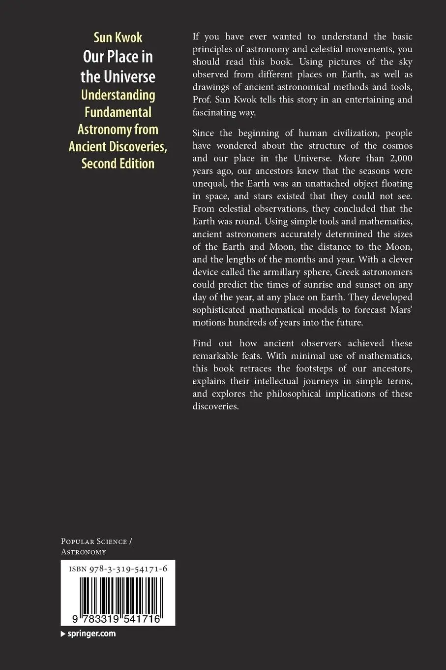 Rückseite: 9783319541716 | Our Place in the Universe | Sun Kwok | Taschenbuch | xxv | Englisch