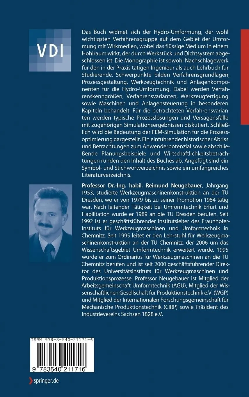 Rückseite: 9783540211716 | Hydro-Umformung | Reimund Neugebauer | Buch | xiv | Deutsch | 2006