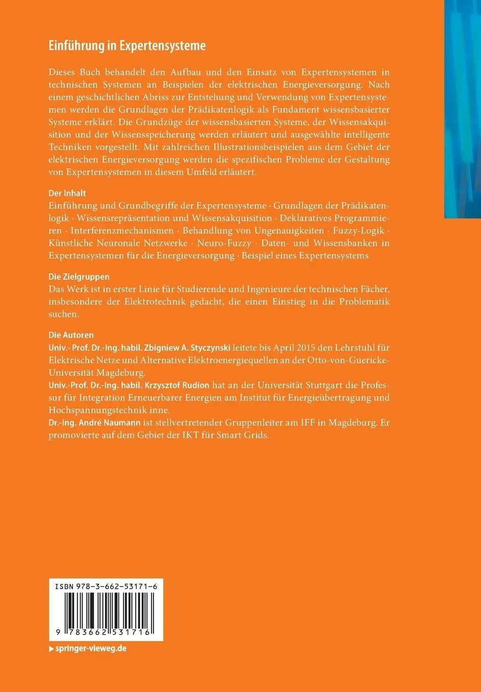 Rückseite: 9783662531716 | Einführung in Expertensysteme | Zbigniew A. Styczynski (u. a.) | Buch