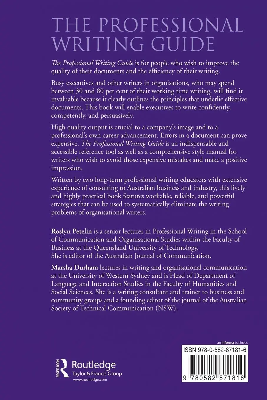 Rückseite: 9780582871816 | Professional Writing Guide | Writing well and knowing why | Petelin