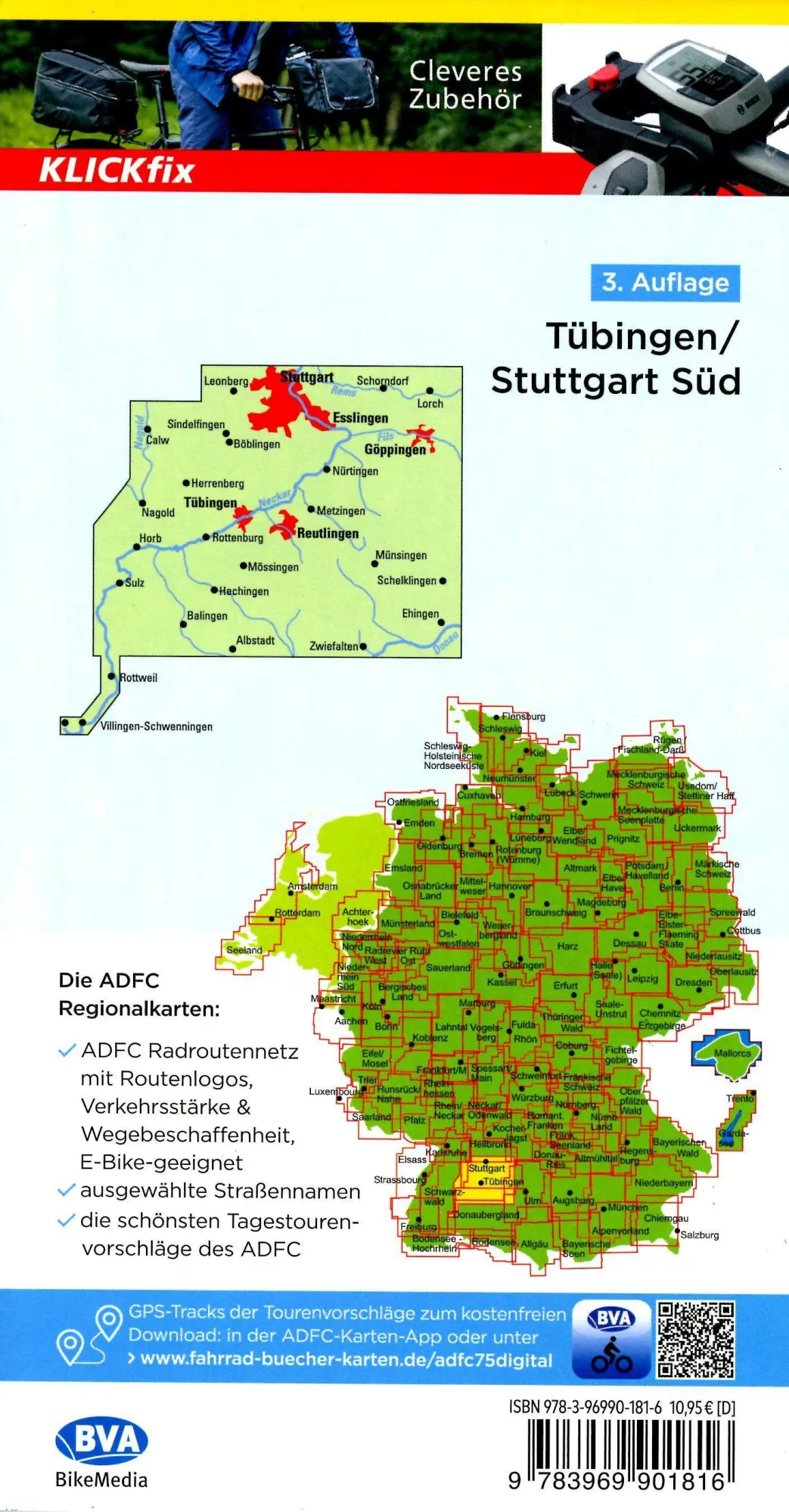 Bild: 9783969901816 | ADFC-Regionalkarte Tübingen - Stuttgart Süd, 1:75.000, reiß- und...