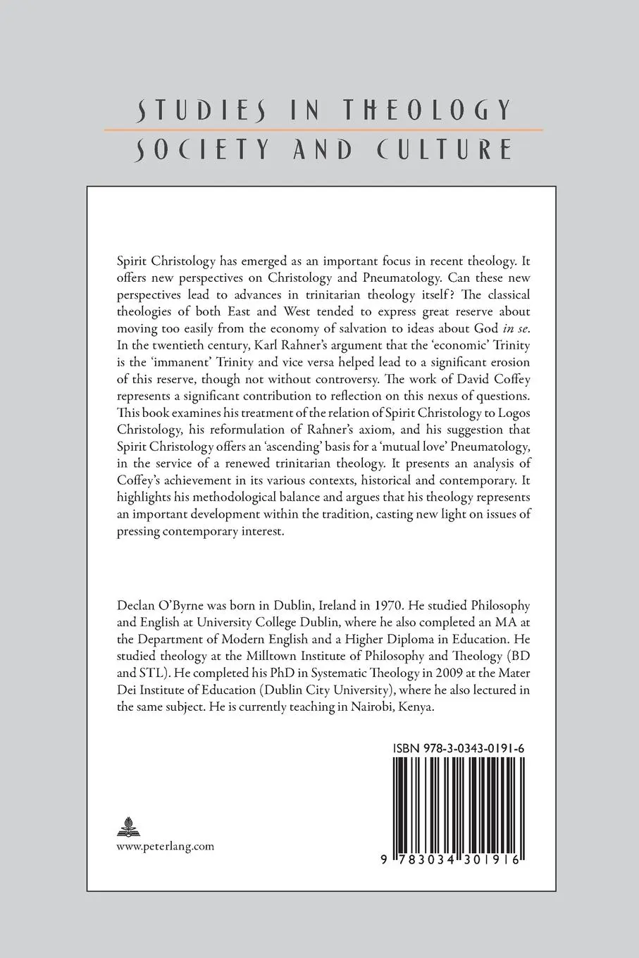 Rückseite: 9783034301916 | Spirit Christology and Trinity in the Theology of David Coffey | Buch