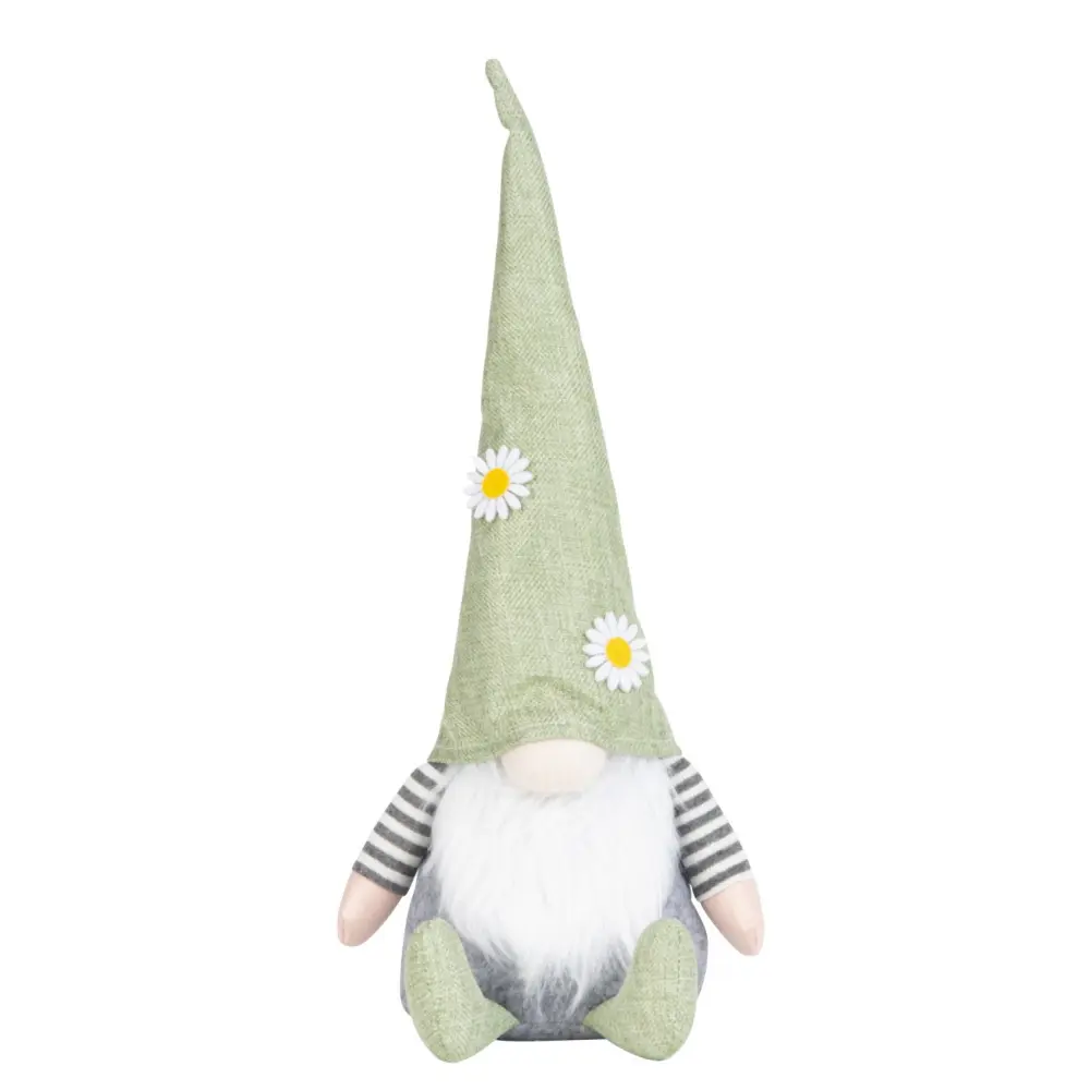 Stoff-Wichtel mit hellgruener Muetze und Blumen h=44