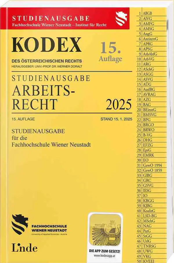 Cover: 9783707352016 | KODEX Studienausgabe Arbeitsrecht FH Wr. Neustadt 2025 | Werner Doralt