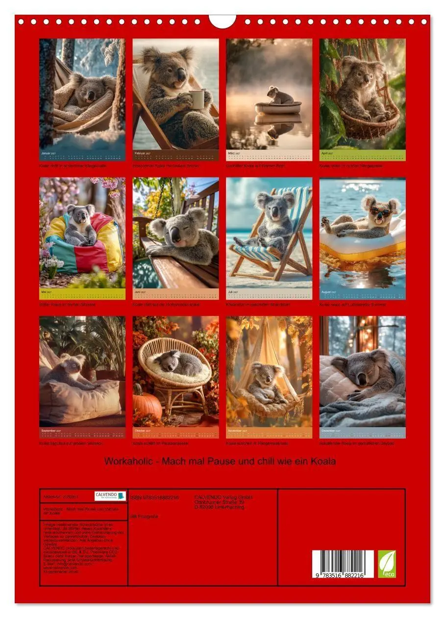Bild: 9783516882216 | Workaholic - Mach mal Pause und chill wie ein Koala (Wandkalender...