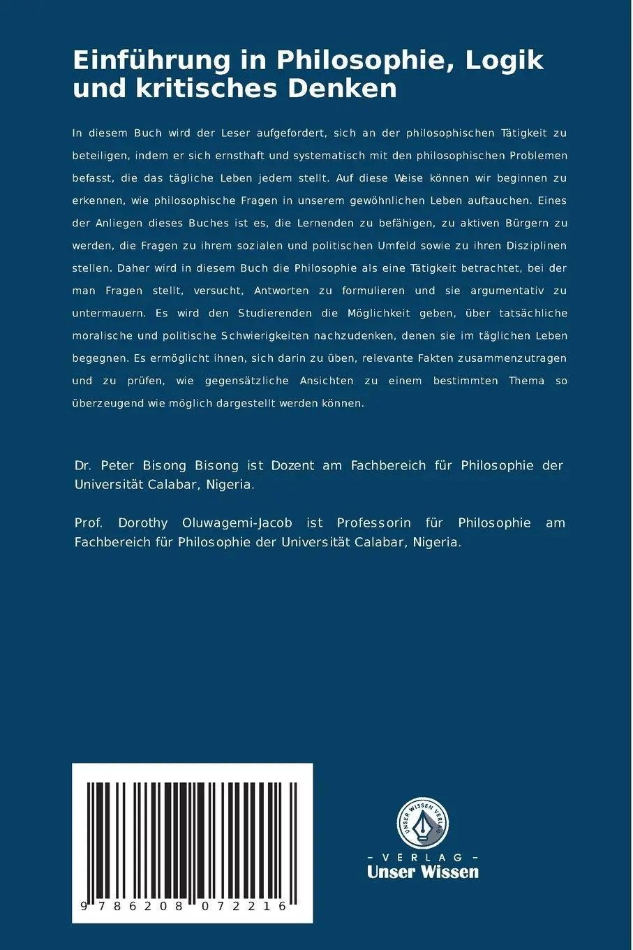 Rückseite: 9786208072216 | Einführung in Philosophie, Logik und kritisches Denken | Taschenbuch