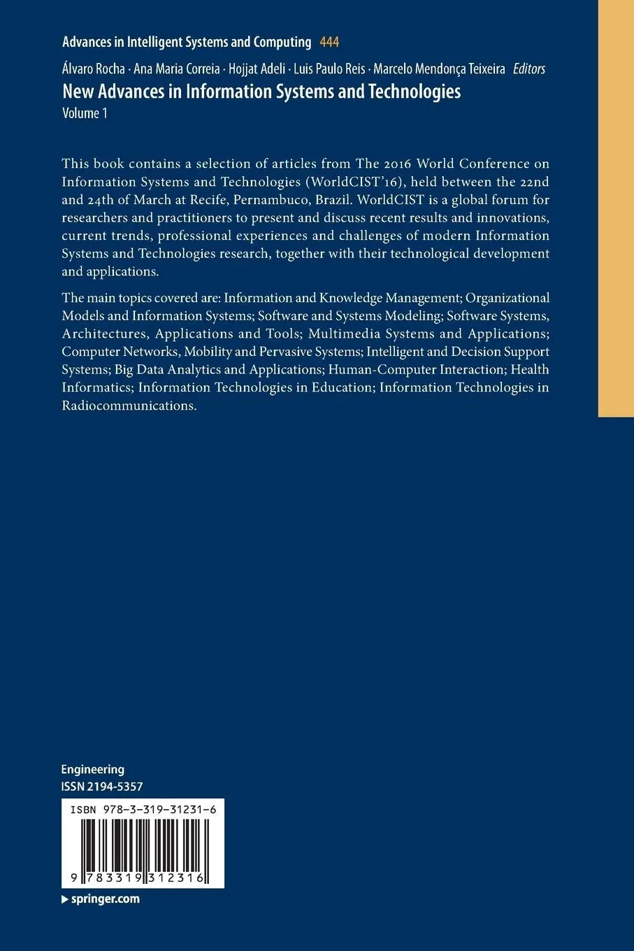 Rückseite: 9783319312316 | New Advances in Information Systems and Technologies | Rocha (u. a.)