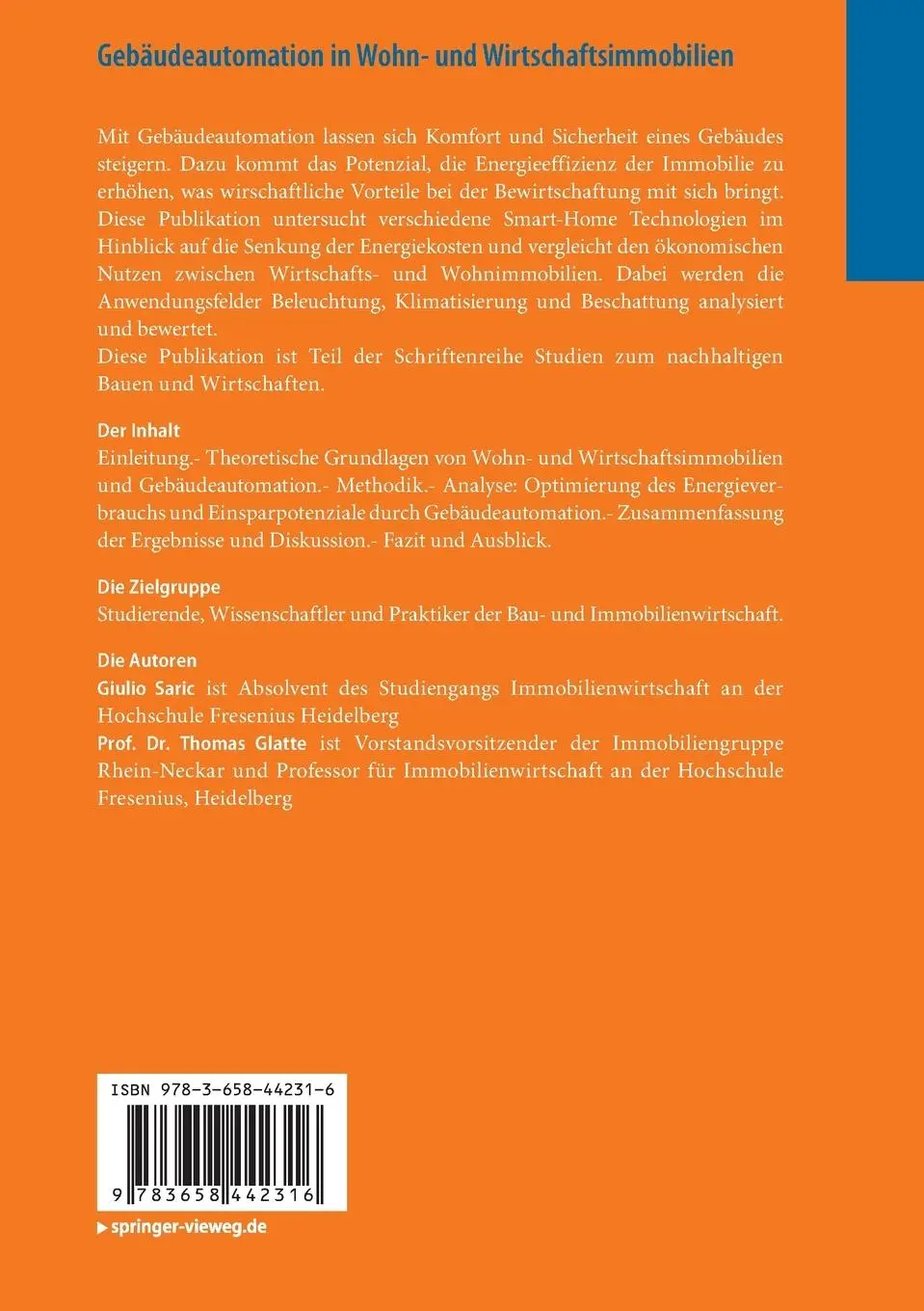 Rückseite: 9783658442316 | Gebäudeautomation in Wohn- und Wirtschaftsimmobilien | Glatte (u. a.)