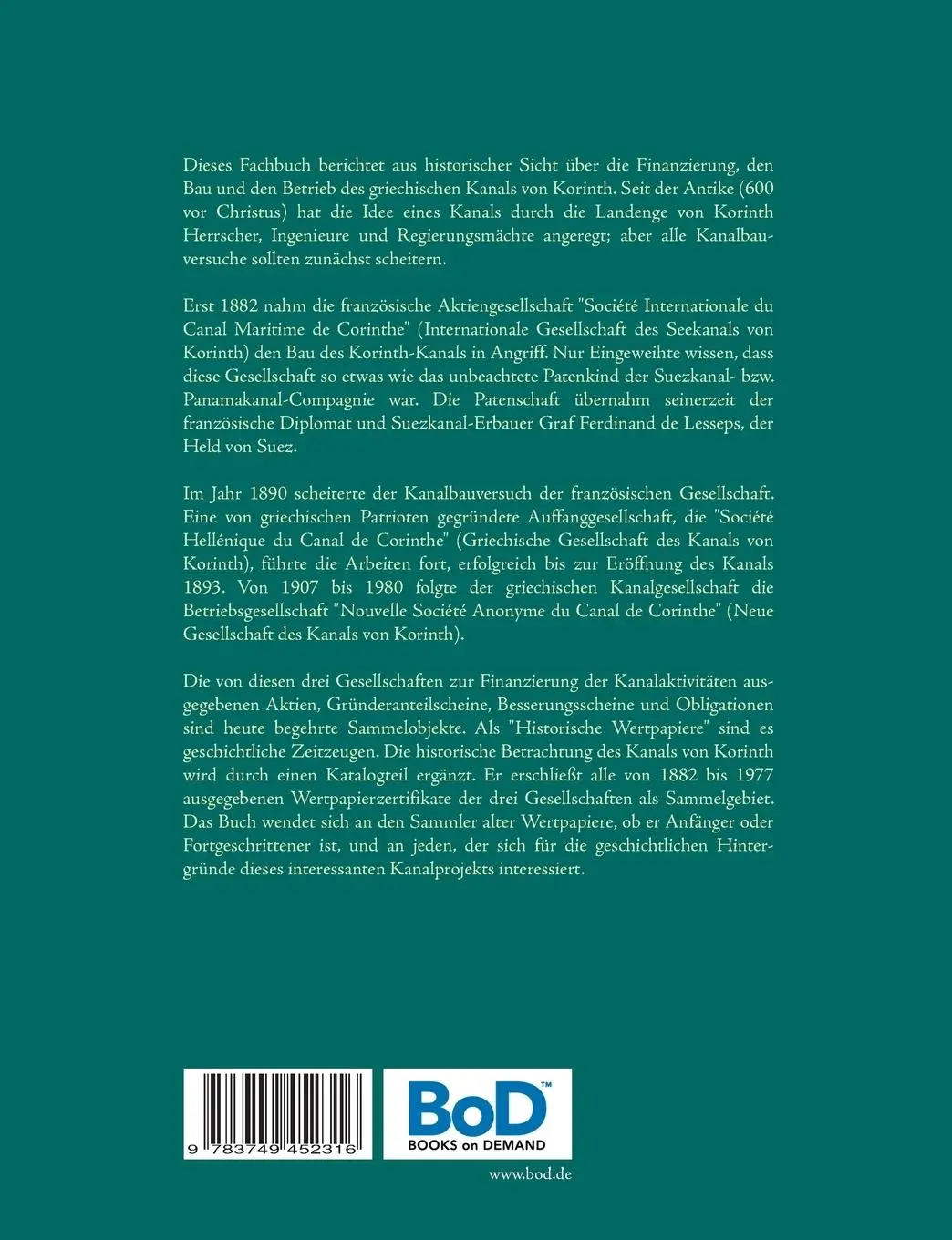 Rückseite: 9783749452316 | Der Kanal von Korinth | Historische Wertpapiere 1882-1977 | Glasemann