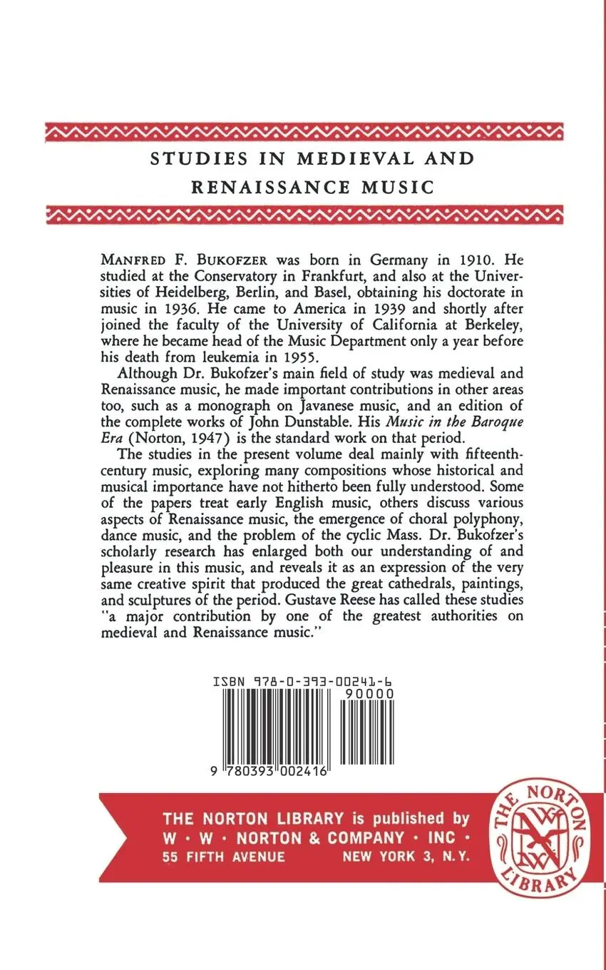 Rückseite: 9780393002416 | Studies in Medieval and Renaissance Music | Manfred F. Bukofzer | Buch