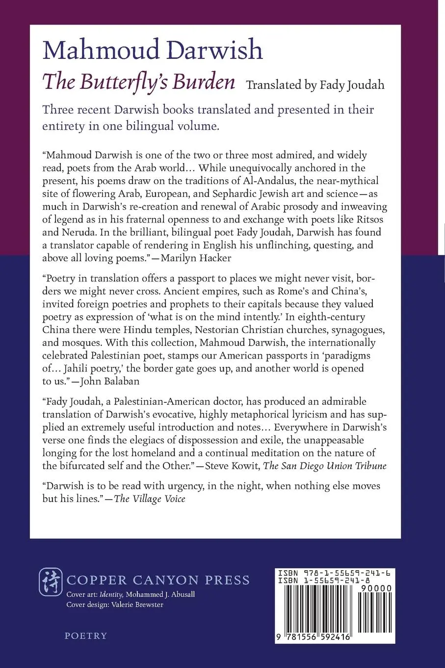 Rückseite: 9781556592416 | The Butterfly's Burden | Mahmoud Darwish | Taschenbuch | Englisch