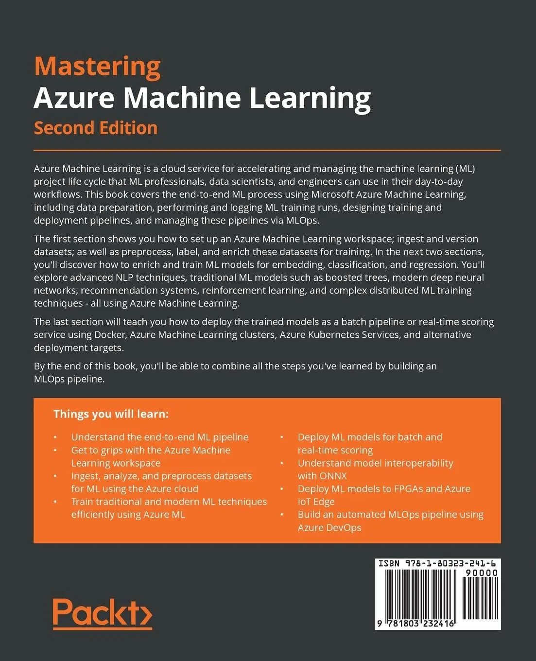 Rückseite: 9781803232416 | Mastering Azure Machine Learning - Second Edition | Körner (u. a.)