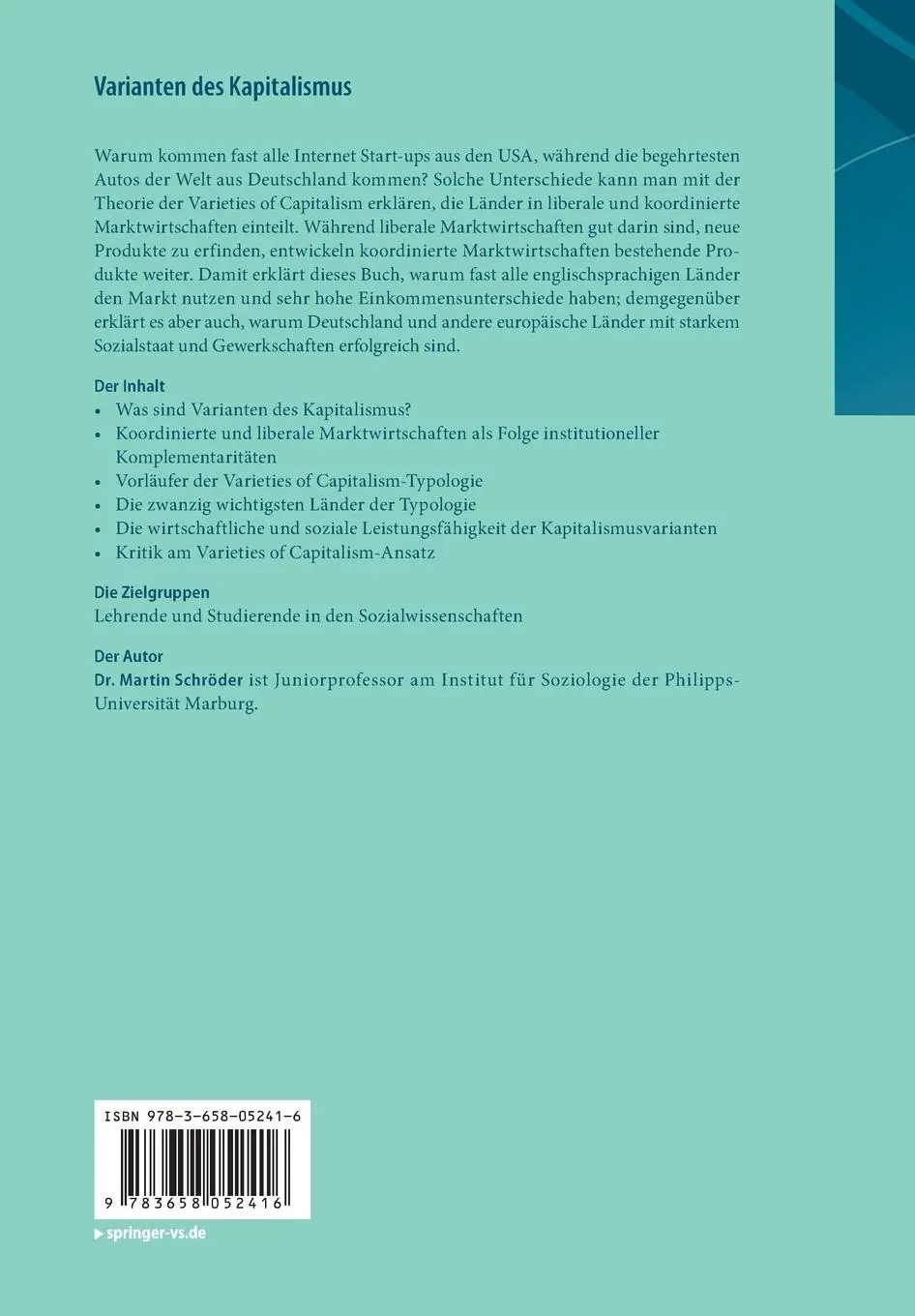 Rückseite: 9783658052416 | Varianten des Kapitalismus | Martin Schröder | Taschenbuch | viii