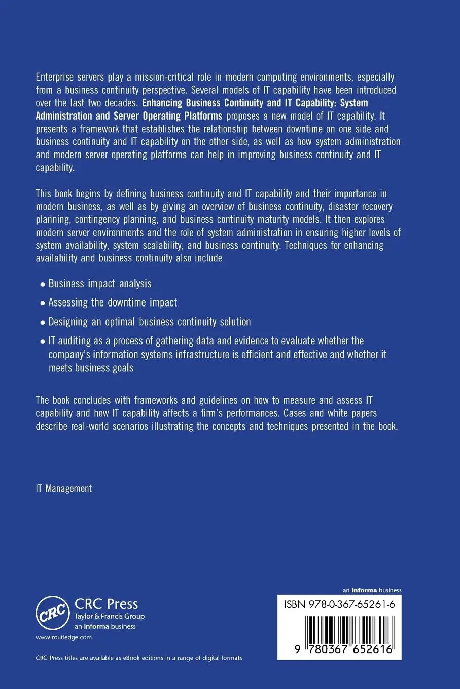 Rückseite: 9780367652616 | Enhancing Business Continuity and IT Capability | Bajgori¿ (u. a.)
