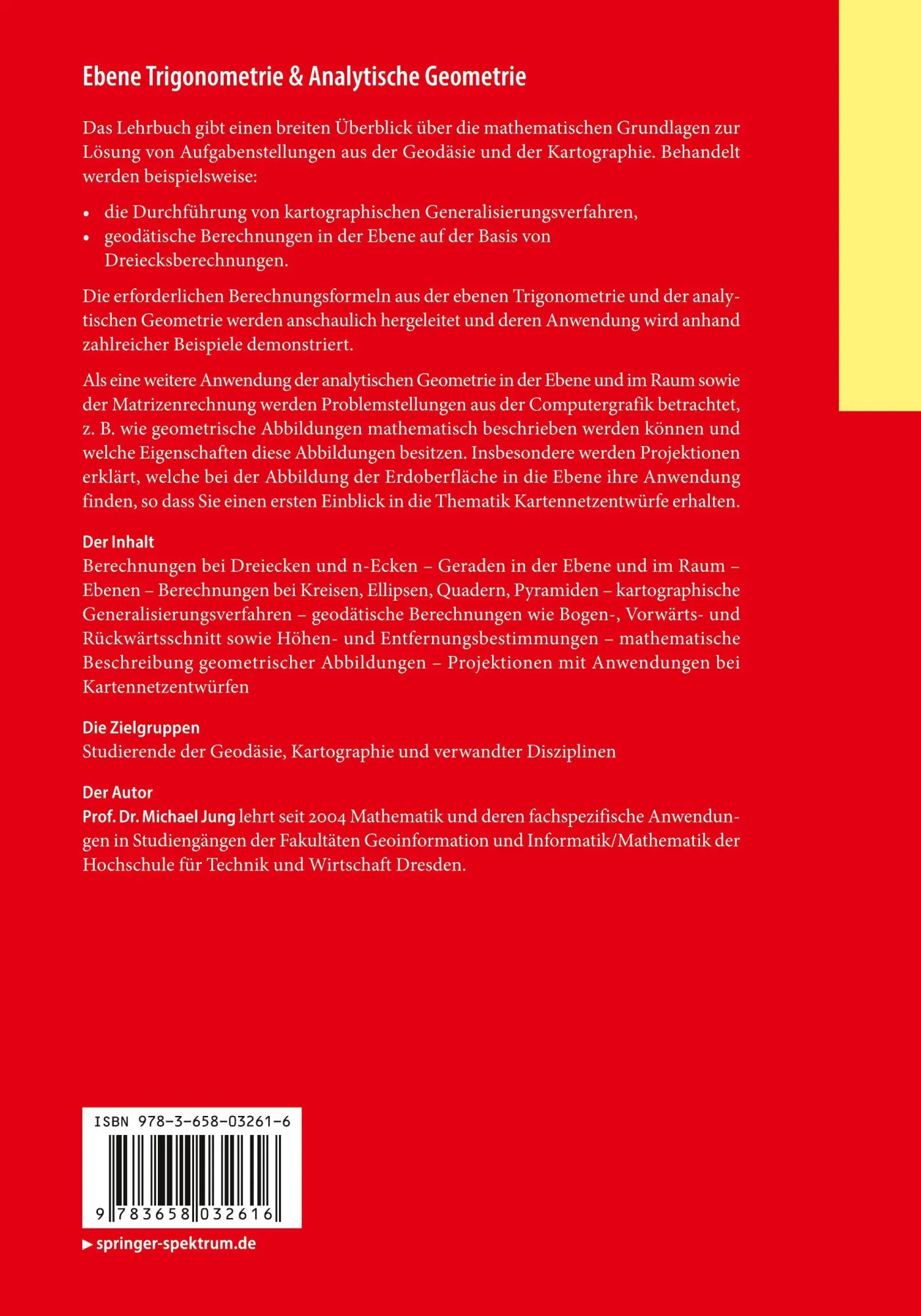Rückseite: 9783658032616 | Ebene Trigonometrie &amp; Analytische Geometrie | Michael Jung | Buch | xi