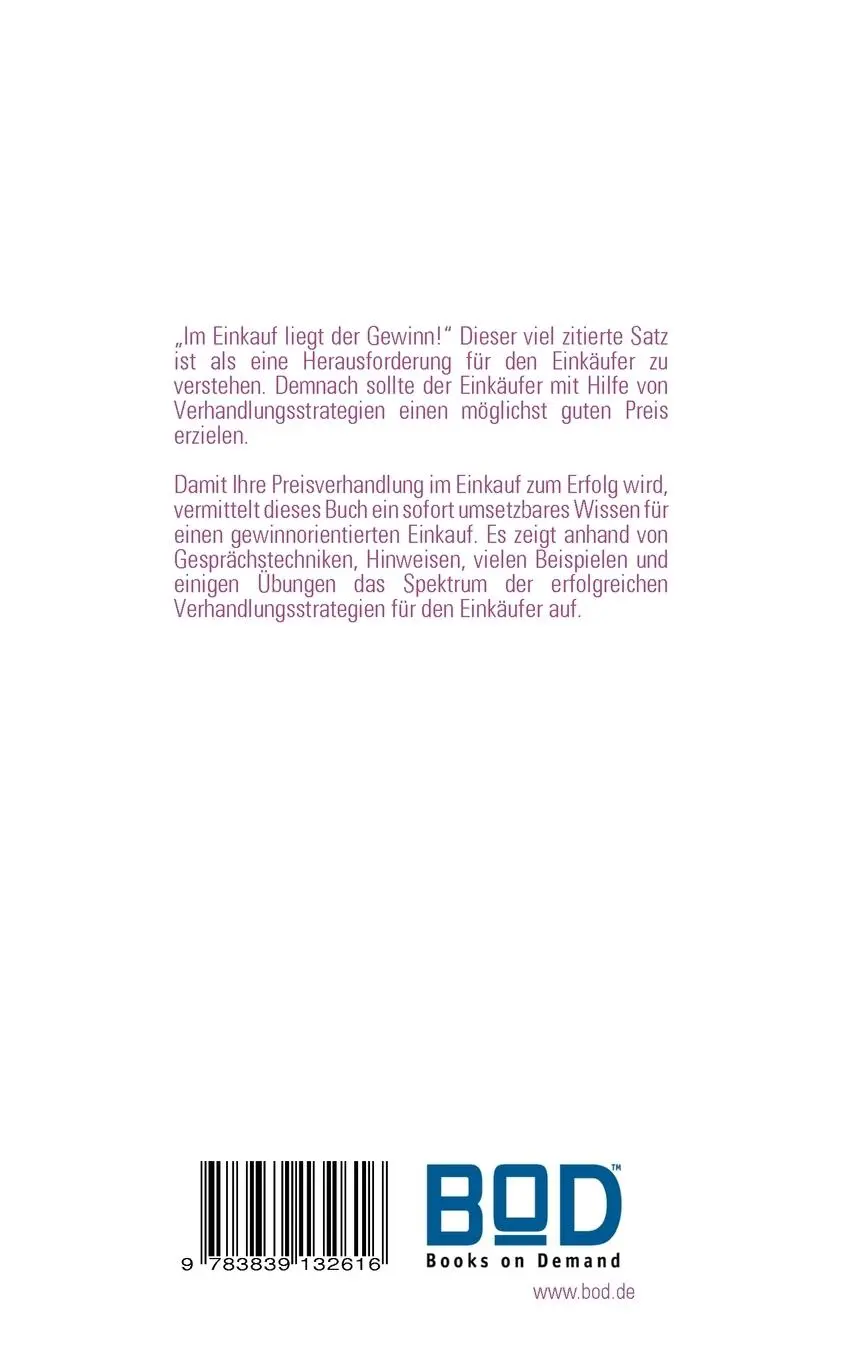 Rückseite: 9783839132616 | Preisverhandlungen im Einkauf | Rolf Kamphaus | Taschenbuch | 184 S.
