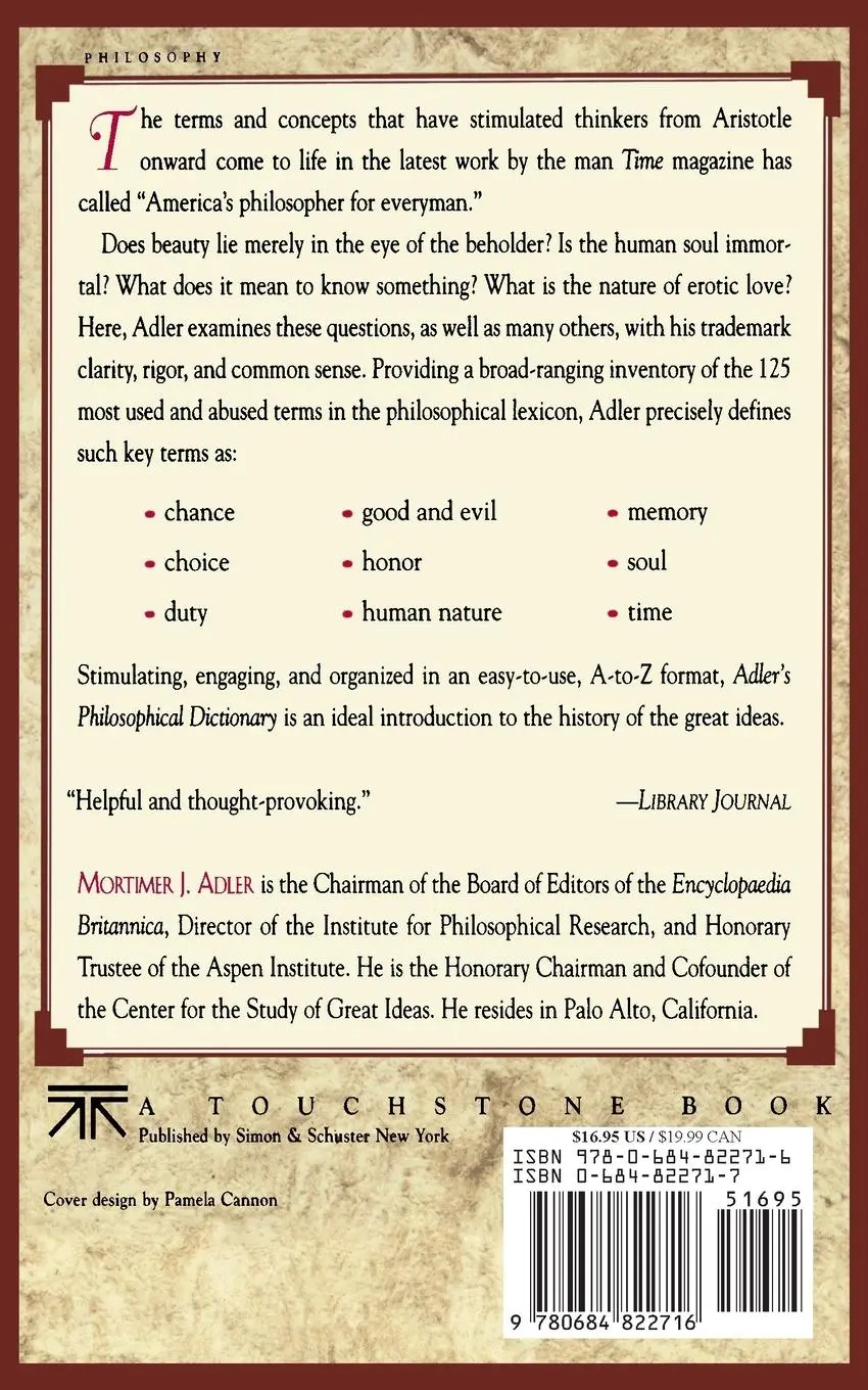 Rückseite: 9780684822716 | Adler's Philosophical Dictionary | Mortimer Jerome Adler | Taschenbuch