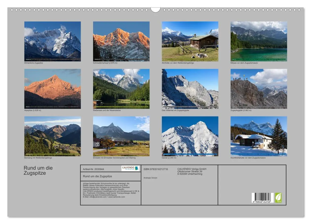 Bild: 9783516212716 | Rund um die Zugspitze (Wandkalender 2026 DIN A2 quer), CALVENDO...